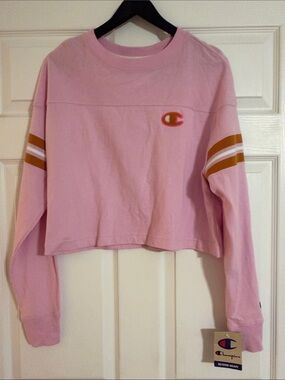 Champion Pink Reverse Weave Cropped Long Sleeve Shirt - Light Pink - Size M